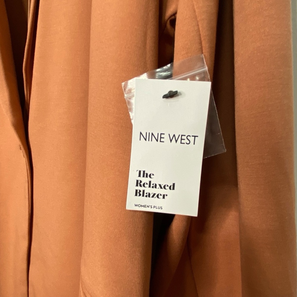 NINE WEST Blazer Ponte Knit Single Button Jacket Pockets Relaxed Rust 4X NWT - Picture 8 of 11
